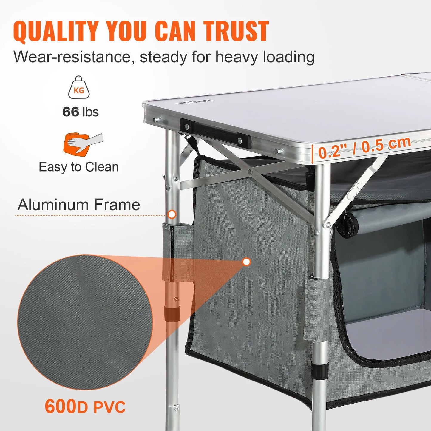 VEVOR Camping Kitchen Table Quick Set Up Folding MDF Outdoor Cooking