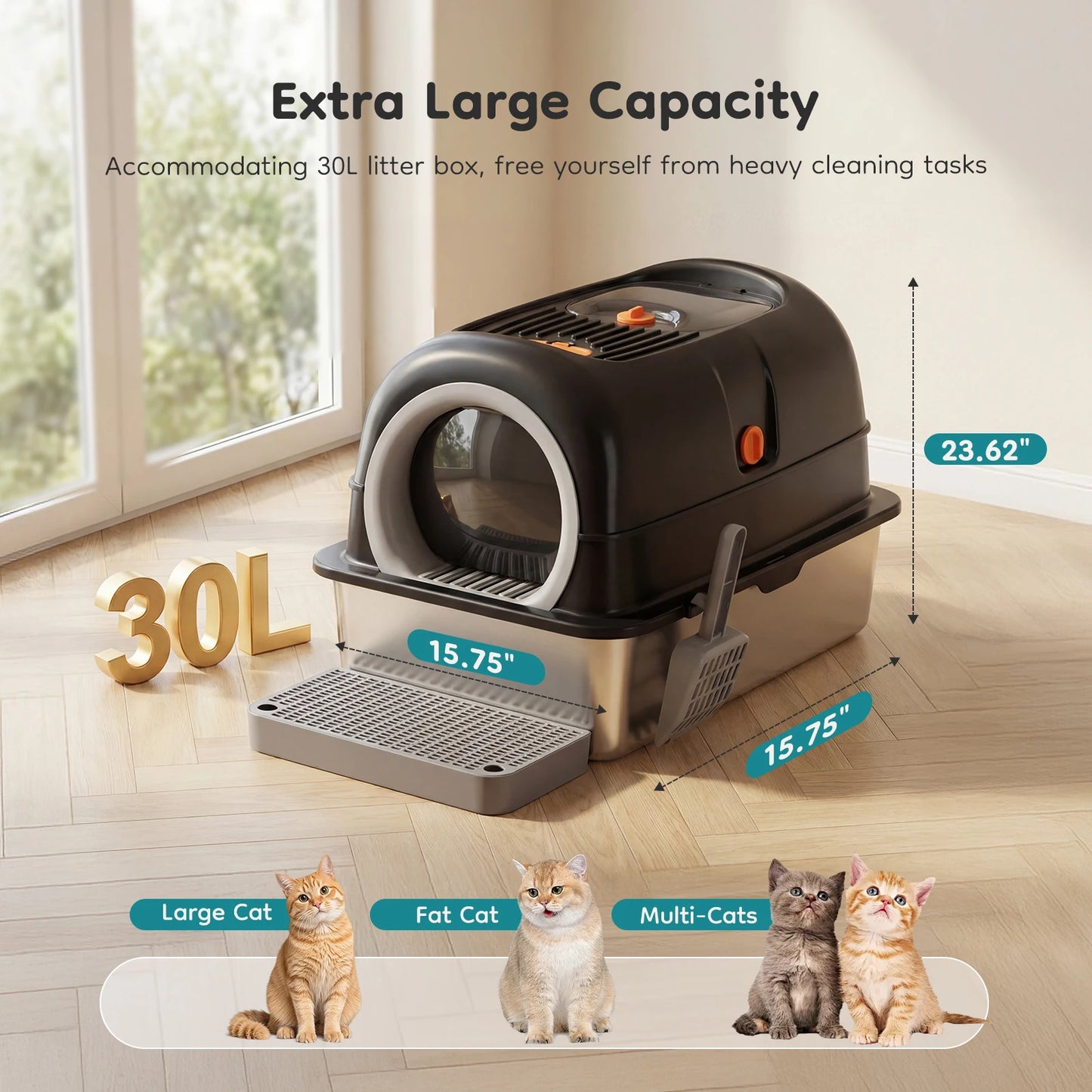 Stainless Steel Cat Litter Box Fully Enclosed For Big Cats
