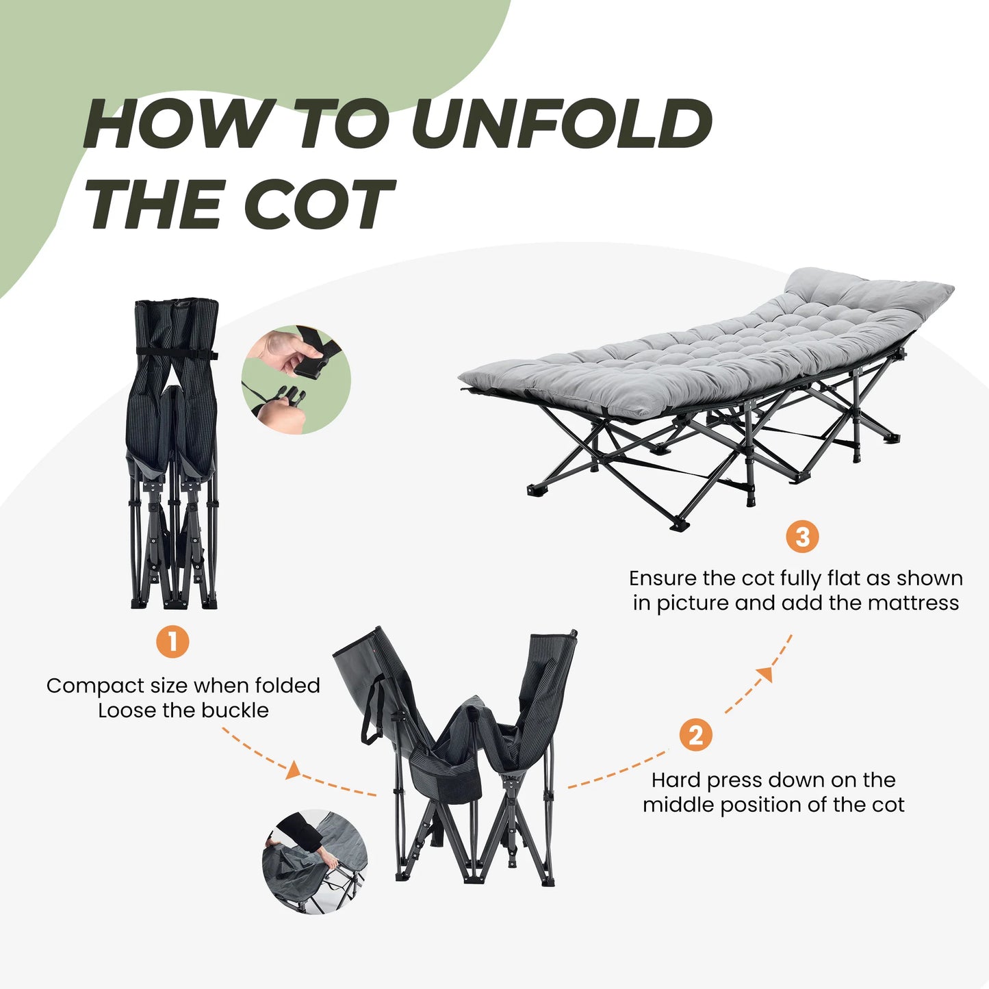 JHK Folding Camping Bed Lounge Chair Portable With Storage Outdoors