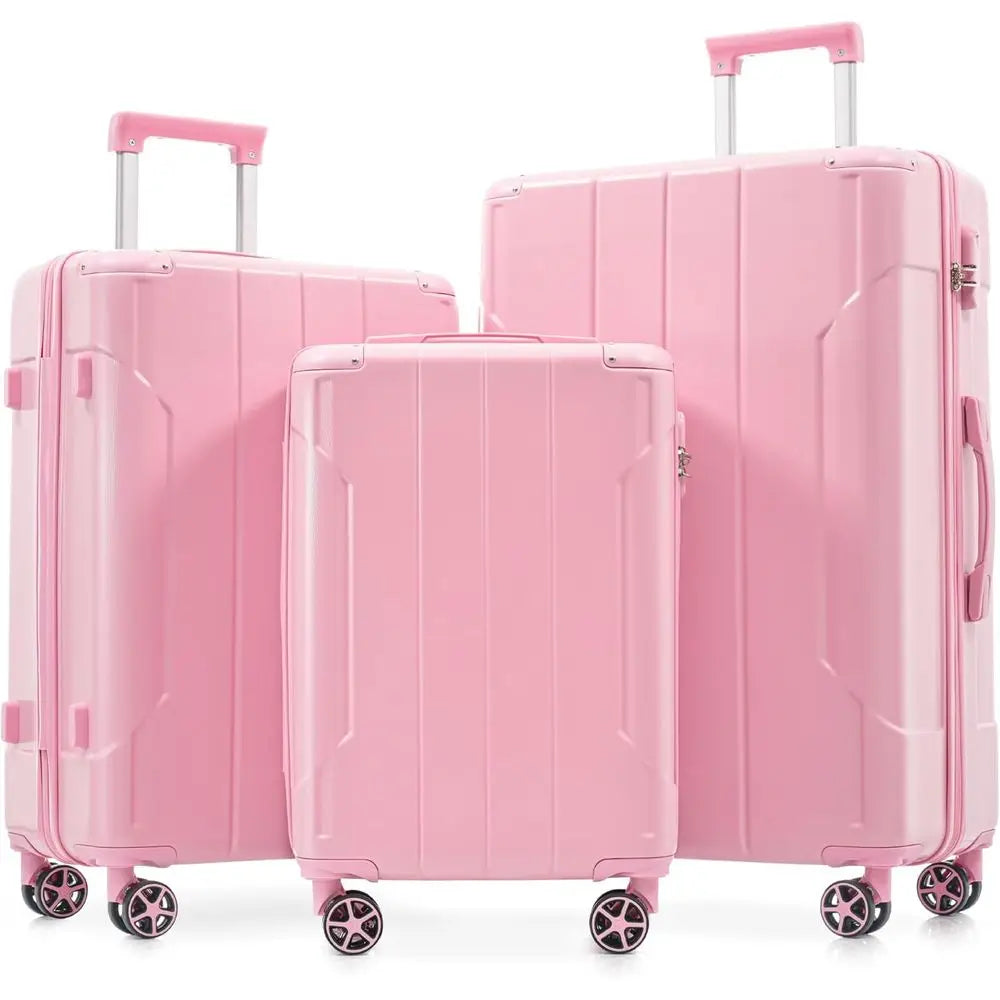 3 Piece Lightweight Hardshell Spinner Luggage Set With Guards