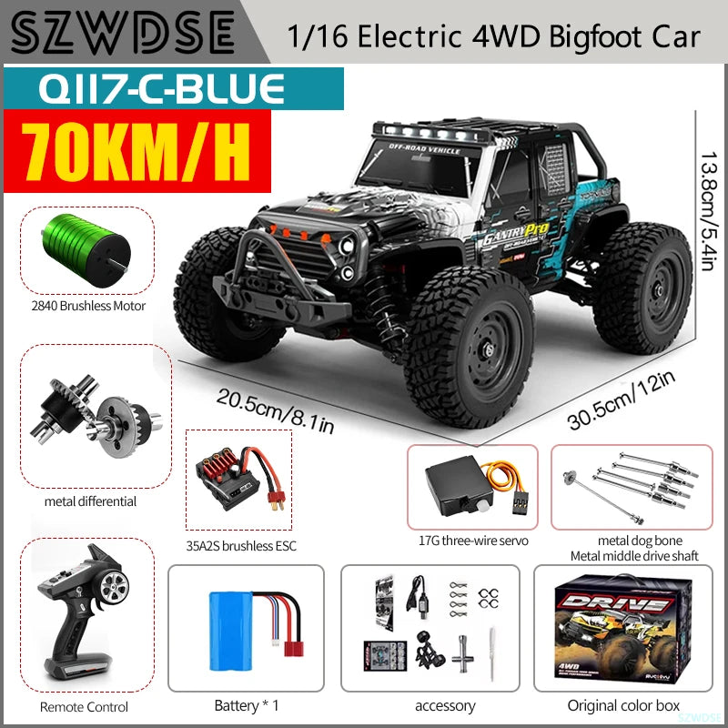 WLtoys Q117 RC Car 4WD Remote Control With LED Headlights