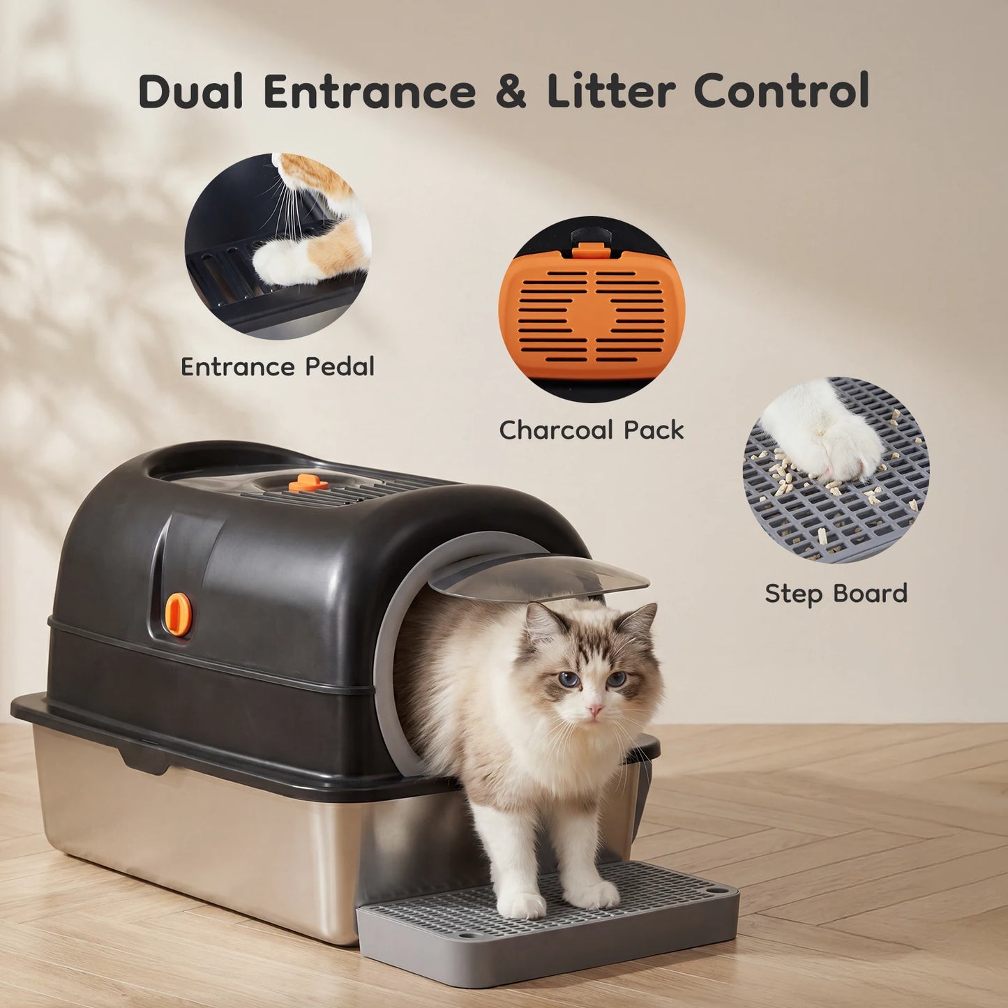 Stainless Steel Cat Litter Box Fully Enclosed For Big Cats