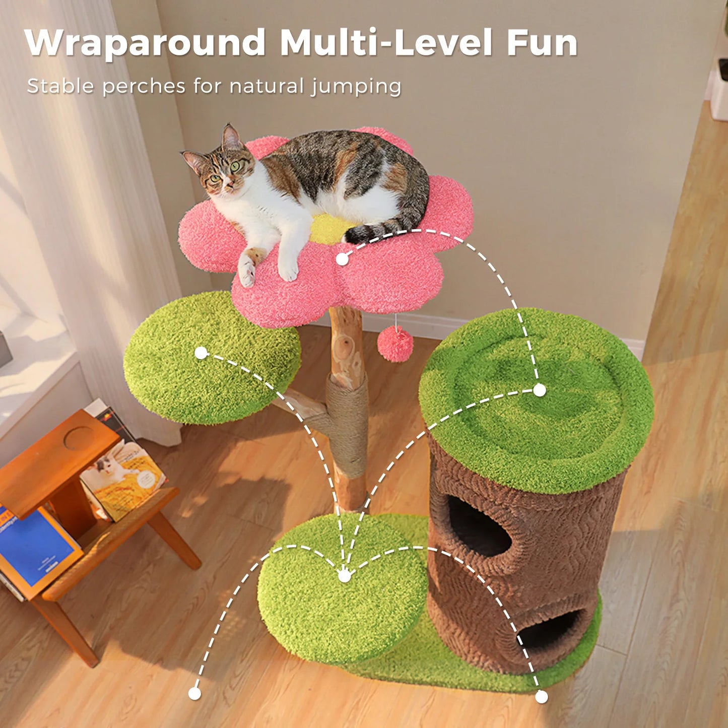 PAWZ Road Large Cat Tree With Four Condos And Tall Scratching Post