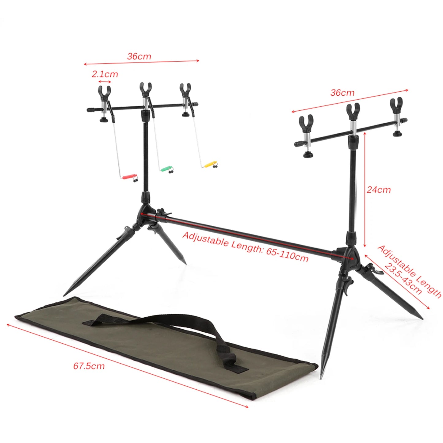 Adjustable Retractable Carp Rod Pod Stand With 3 Bite Alarms