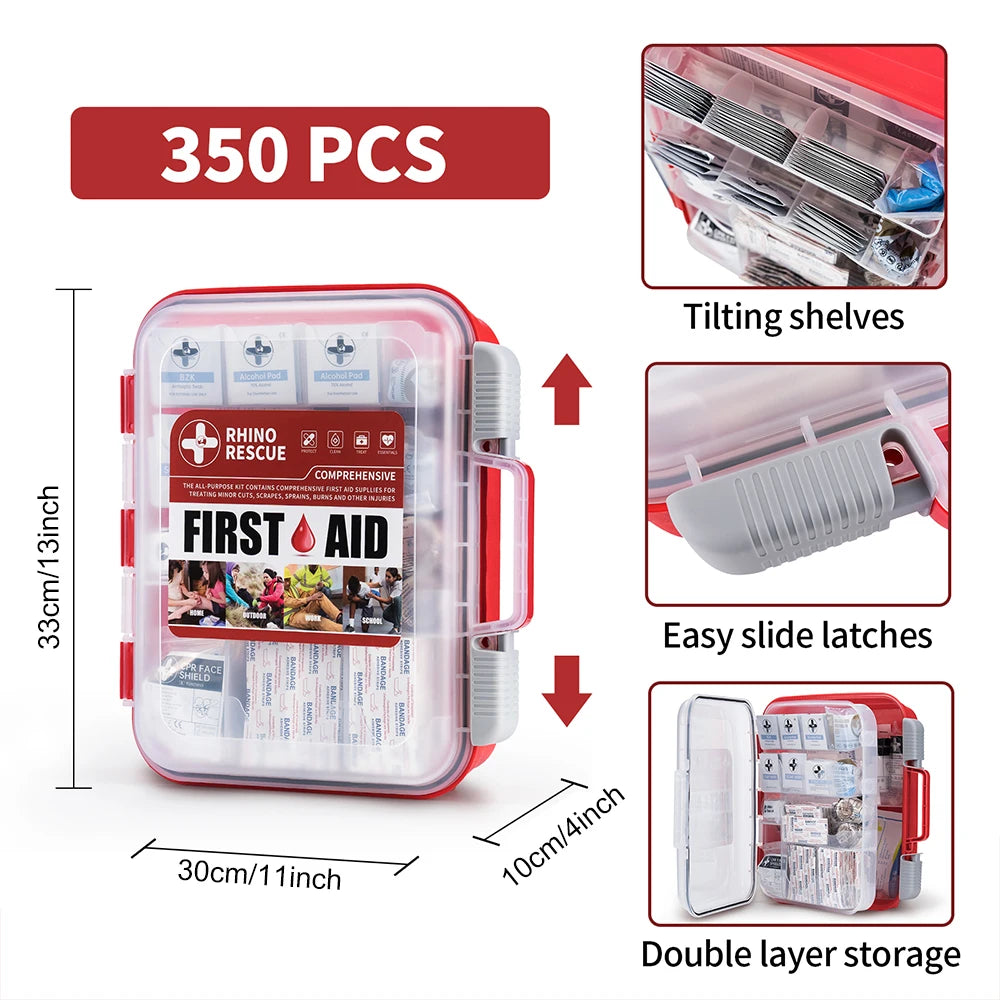 RHINO RESCUE 350 Pieces OSHA All Purpose First Aid Kit For Home