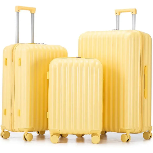 3 Piece Spinner Luggage Set With Lock And Cup Holders Carry On