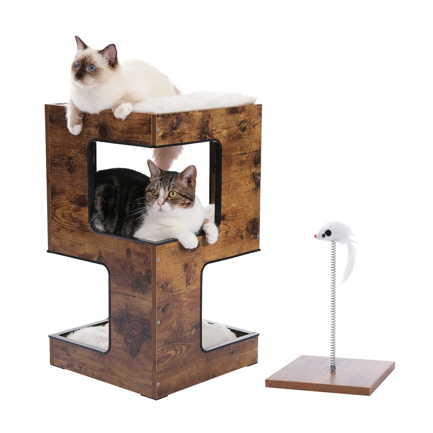 PAWZ Road Wood Cat Condo With Removable Mats Scratching Pad
