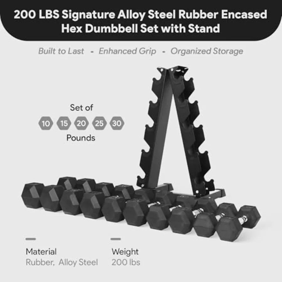 Rubber Coated Hex Dumbbell Set With A Frame Rack Chrome Handles