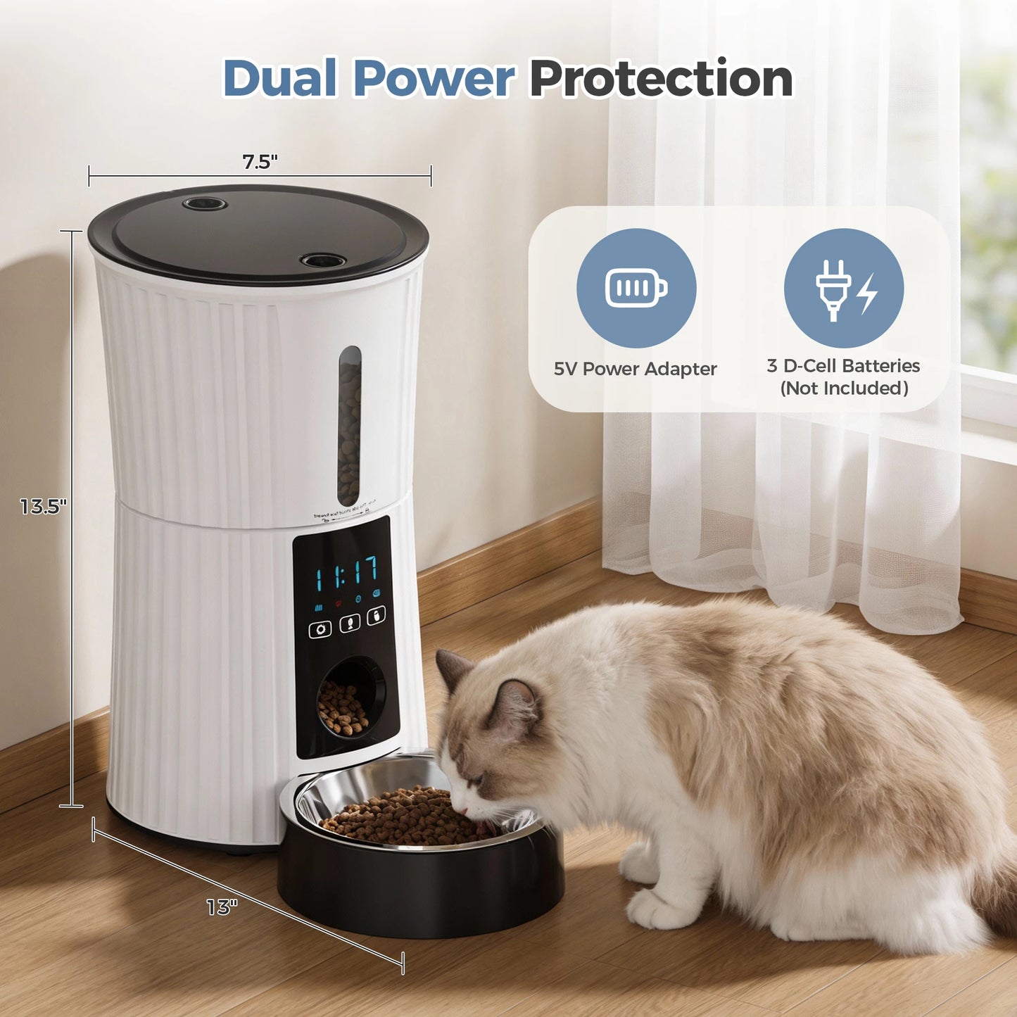 Automatic Cat Feeder With WiFi Timed App Control Dual Power