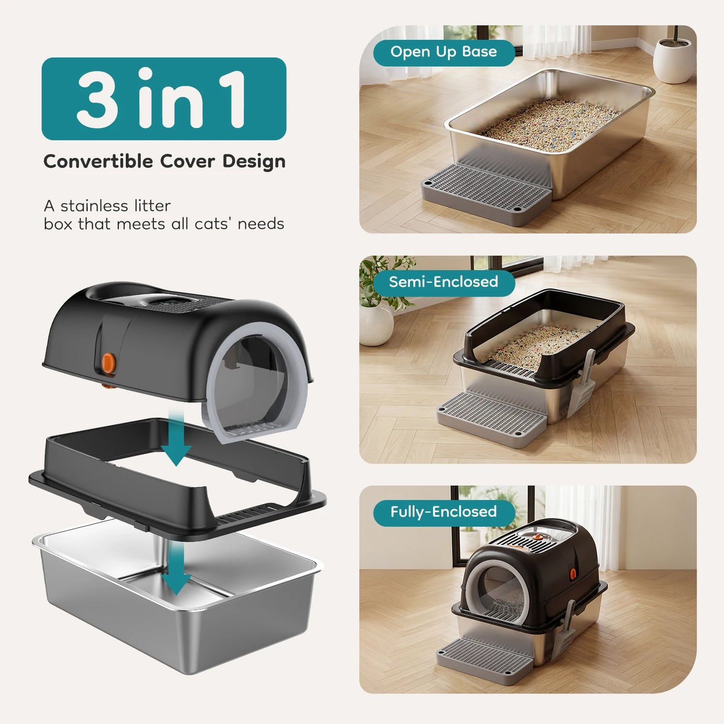 Stainless Steel Cat Litter Box Fully Enclosed For Big Cats