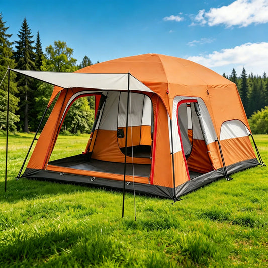 Outdoor Family Camping Tent With Removable Awning Ventilated Mesh Waterproof