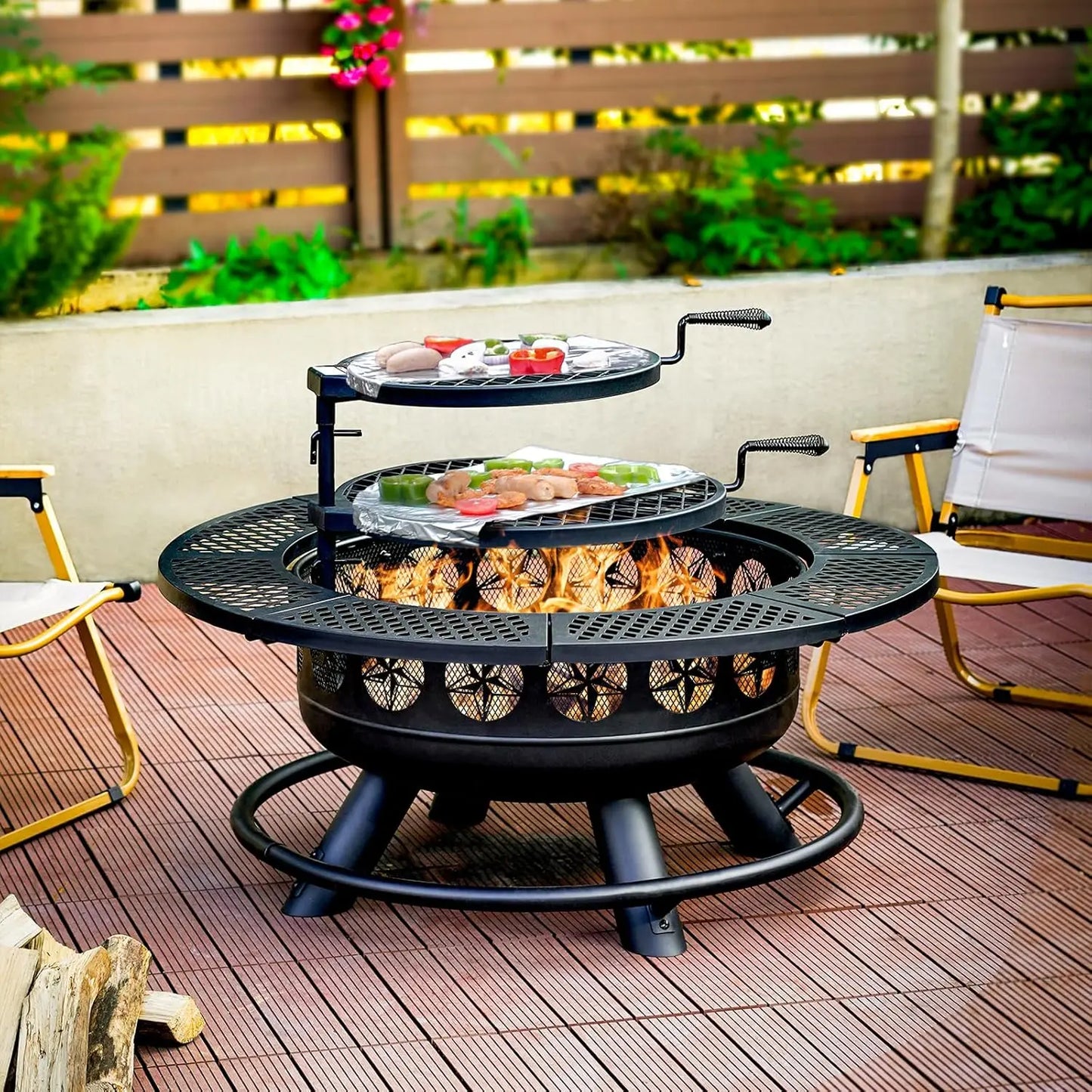 Verdeluxe Fire Pit With Two Grills Three In One Outdoor
