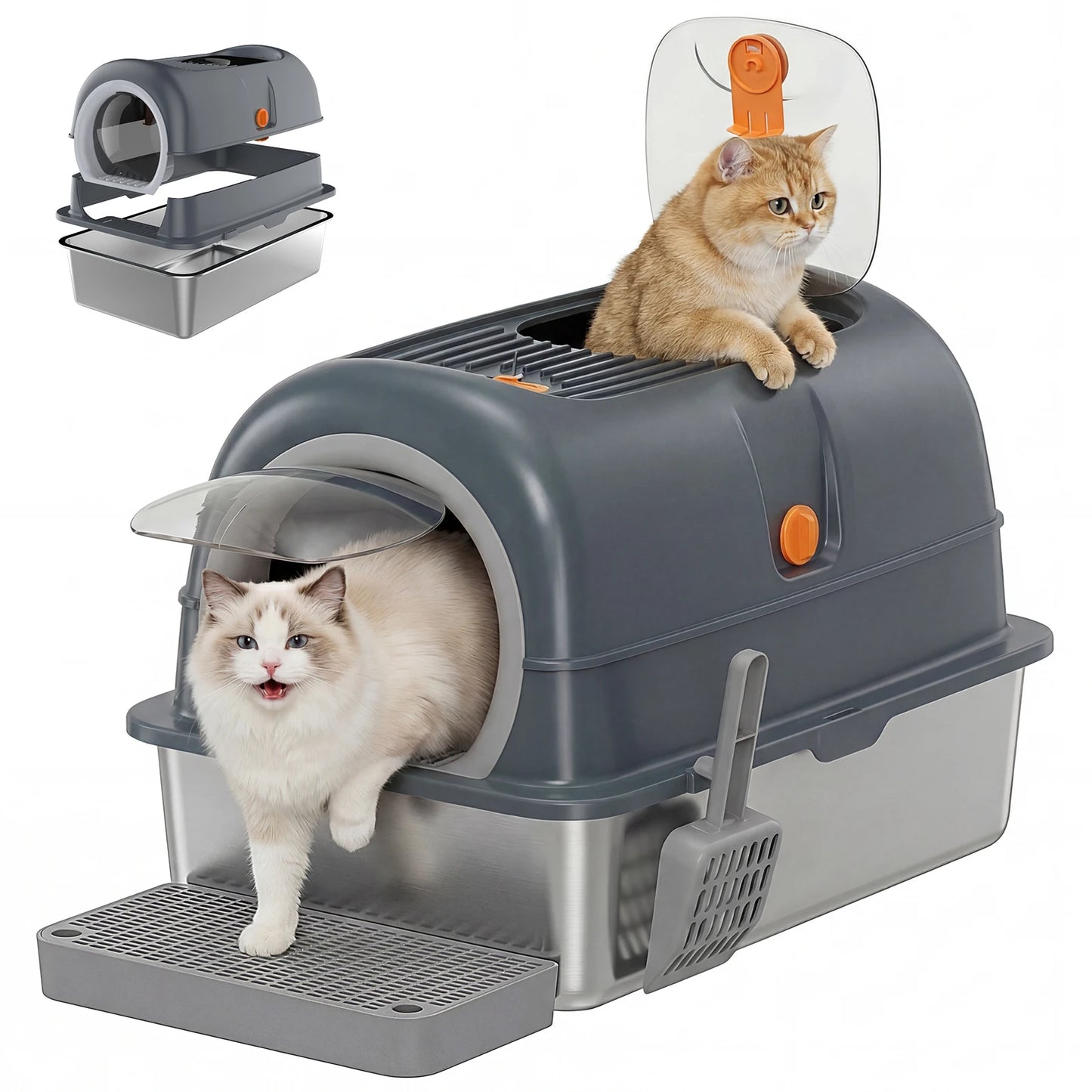 Stainless Steel Cat Litter Box Fully Enclosed For Big Cats