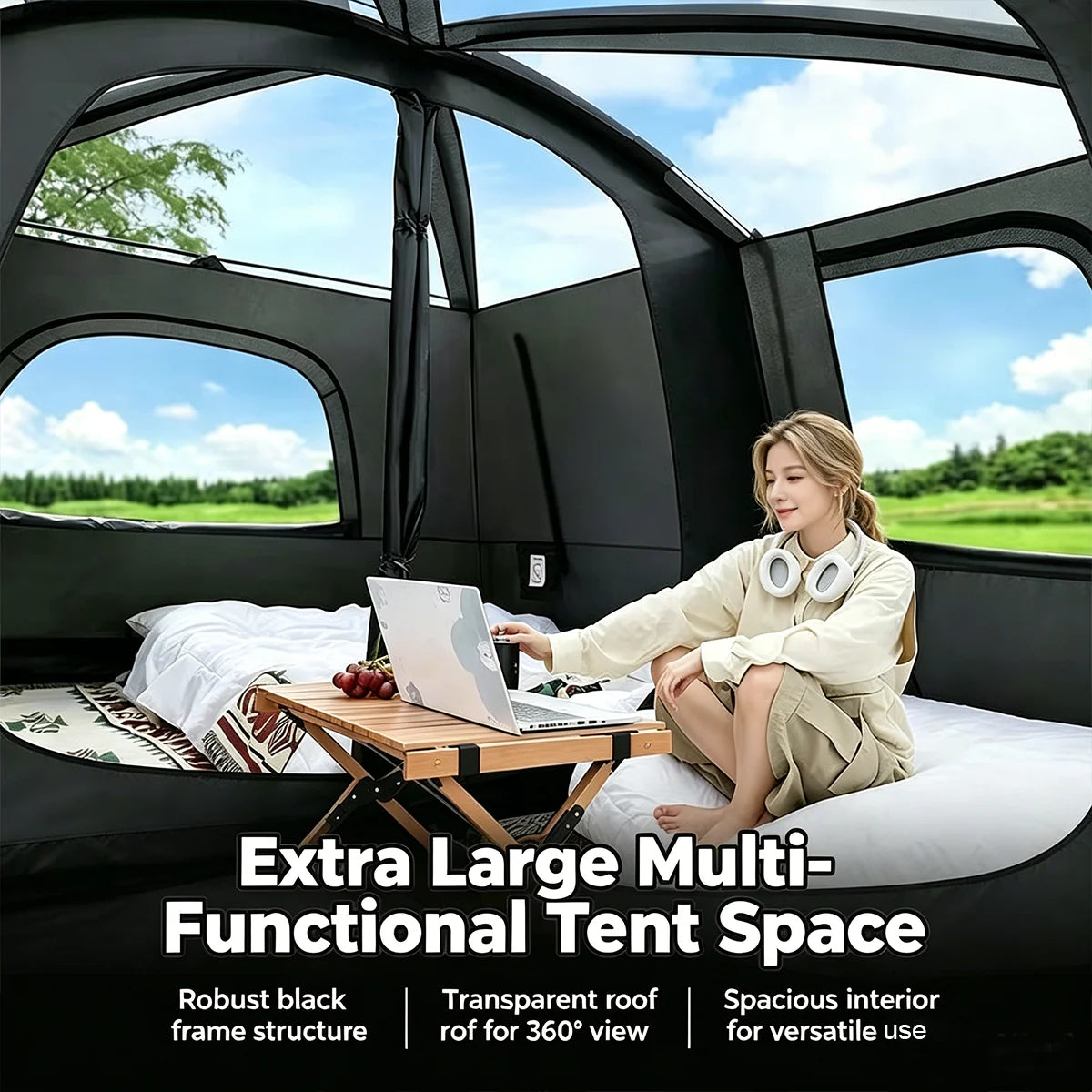 8 Person Family Camping Tent With Extendable Canopy Mosquito Proof