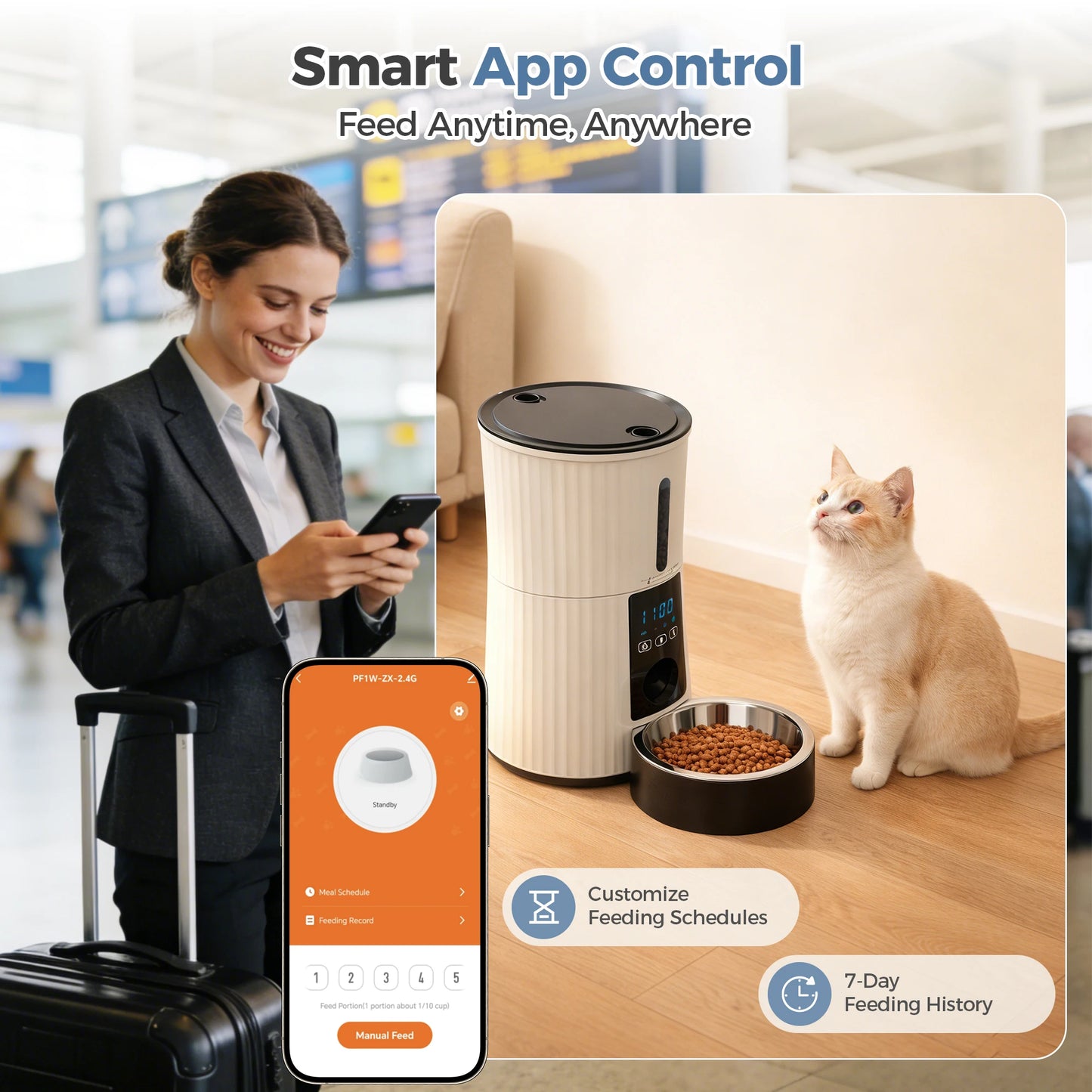 Automatic Cat Feeder With WiFi Timed App Control Dual Power