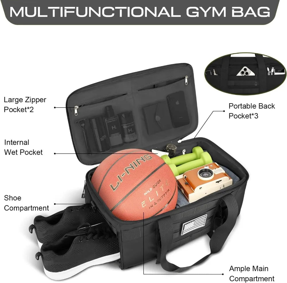 Tactical Duffle Bag With Shoe Compartment 3 In 1 Travel Backpack