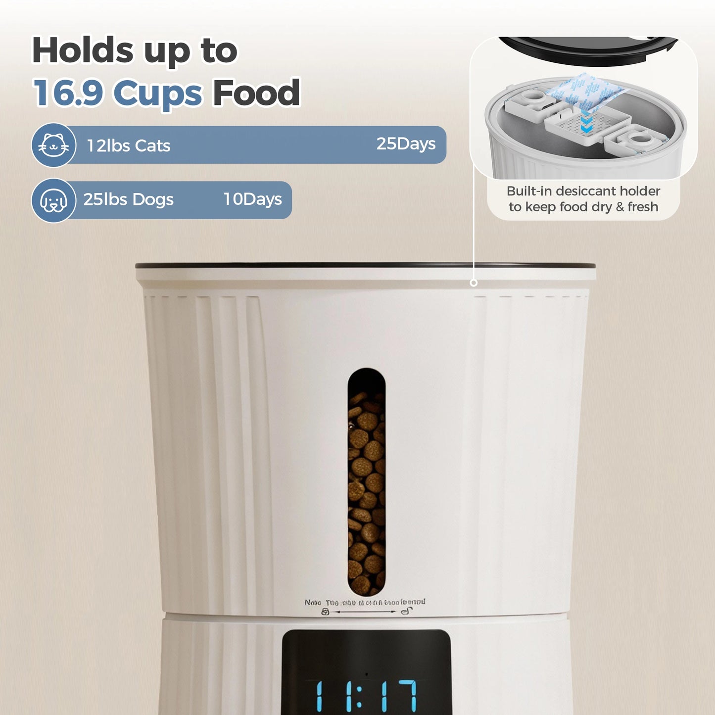 Automatic Cat Feeder With WiFi Timed App Control Dual Power