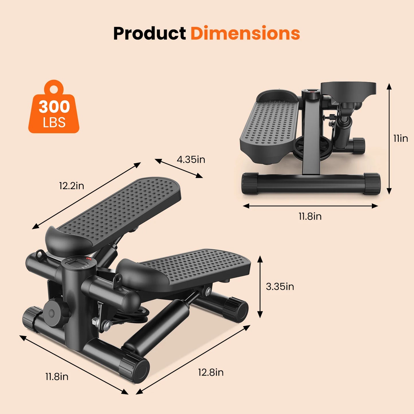 Mini Stepper With Resistance Bands Hydraulic 300 Lbs LCD Monitor