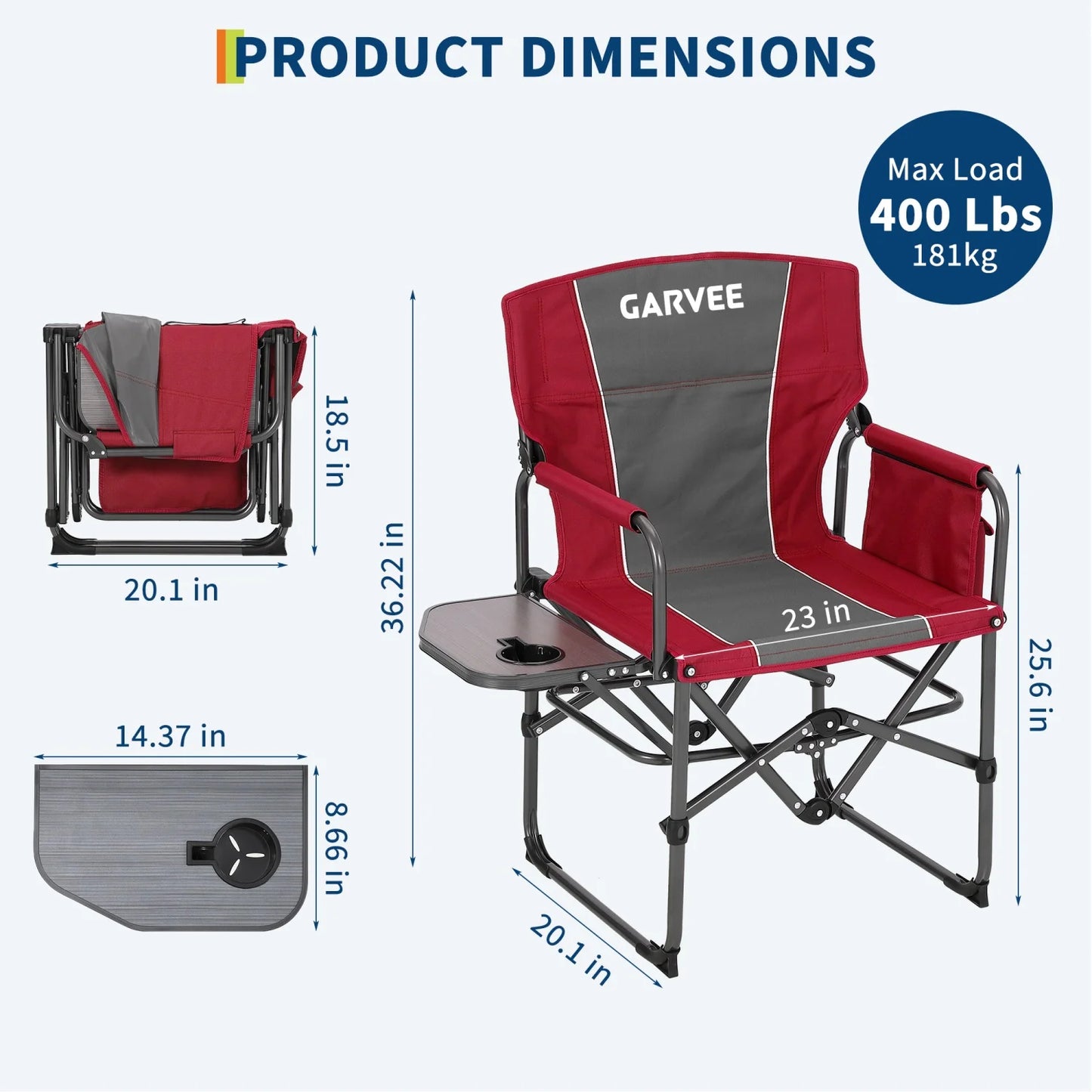 HiMISS Oversized Heavy Duty Folding Directors Chair 400 Pound Capacity