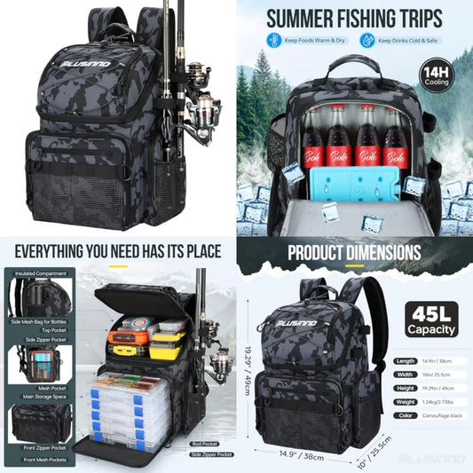 Cooler Fishing Backpack With Rod Holders Water Resistant Tackle Bag
