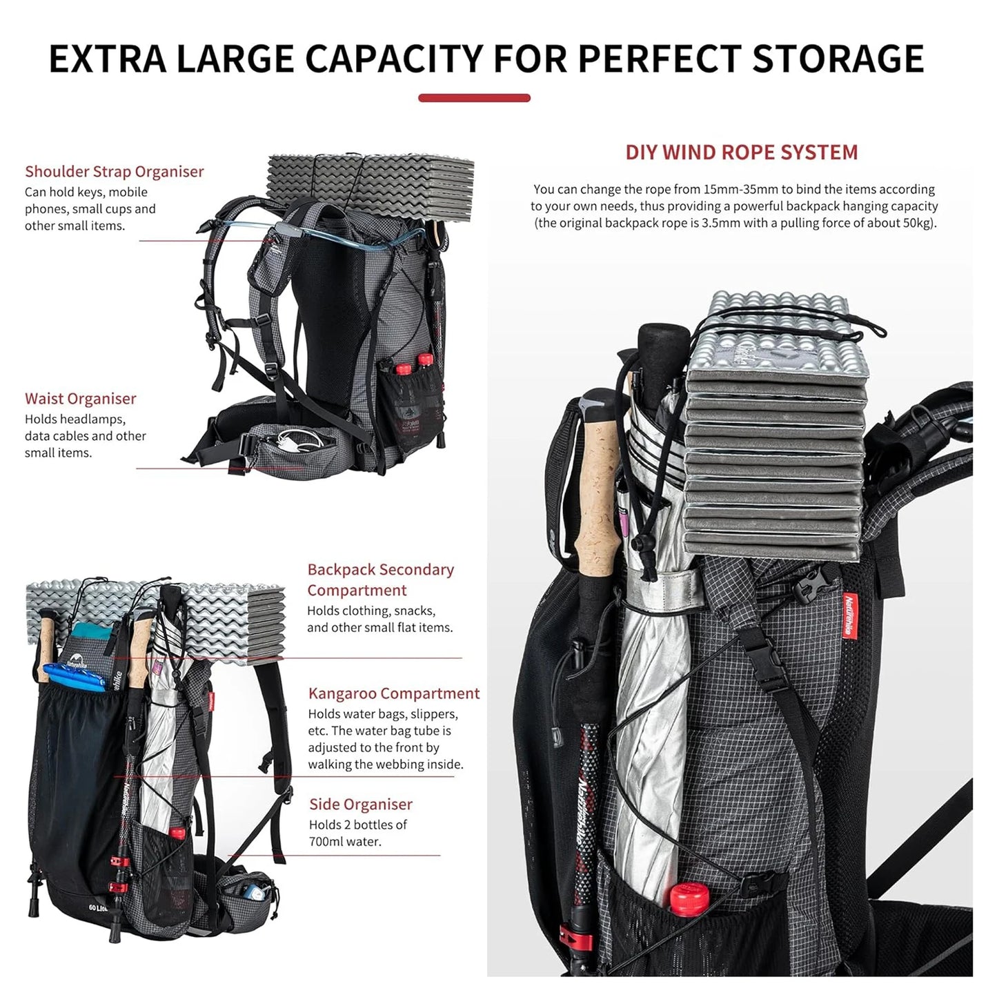 Naturehike Rock Outdoor Backpack For Hiking With Rain Cover
