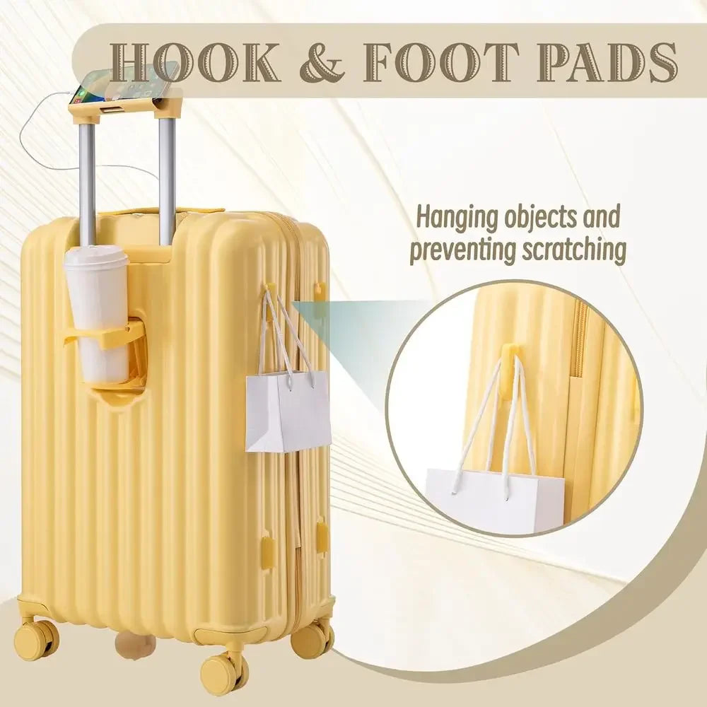 3 Piece Spinner Luggage Set With Lock And Cup Holders Carry On