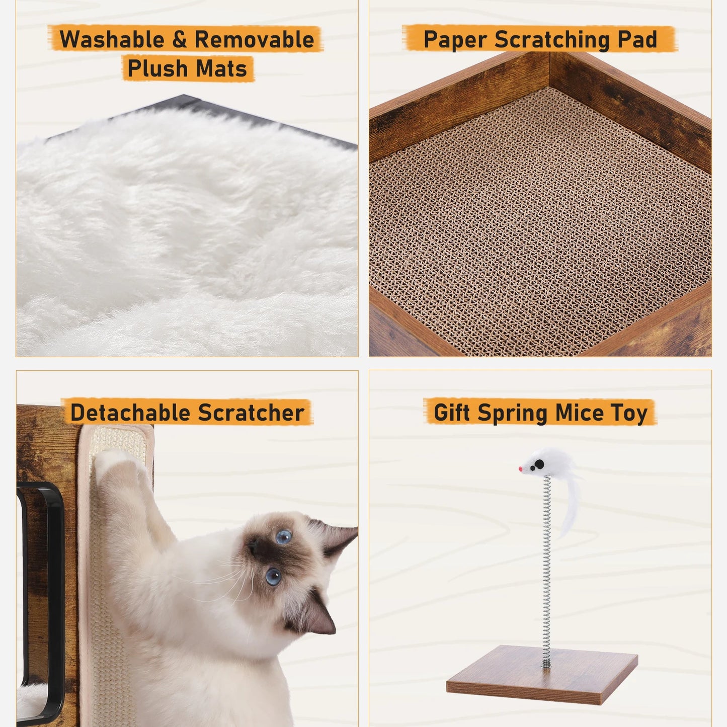 PAWZ Road Wood Cat Condo With Removable Mats Scratching Pad