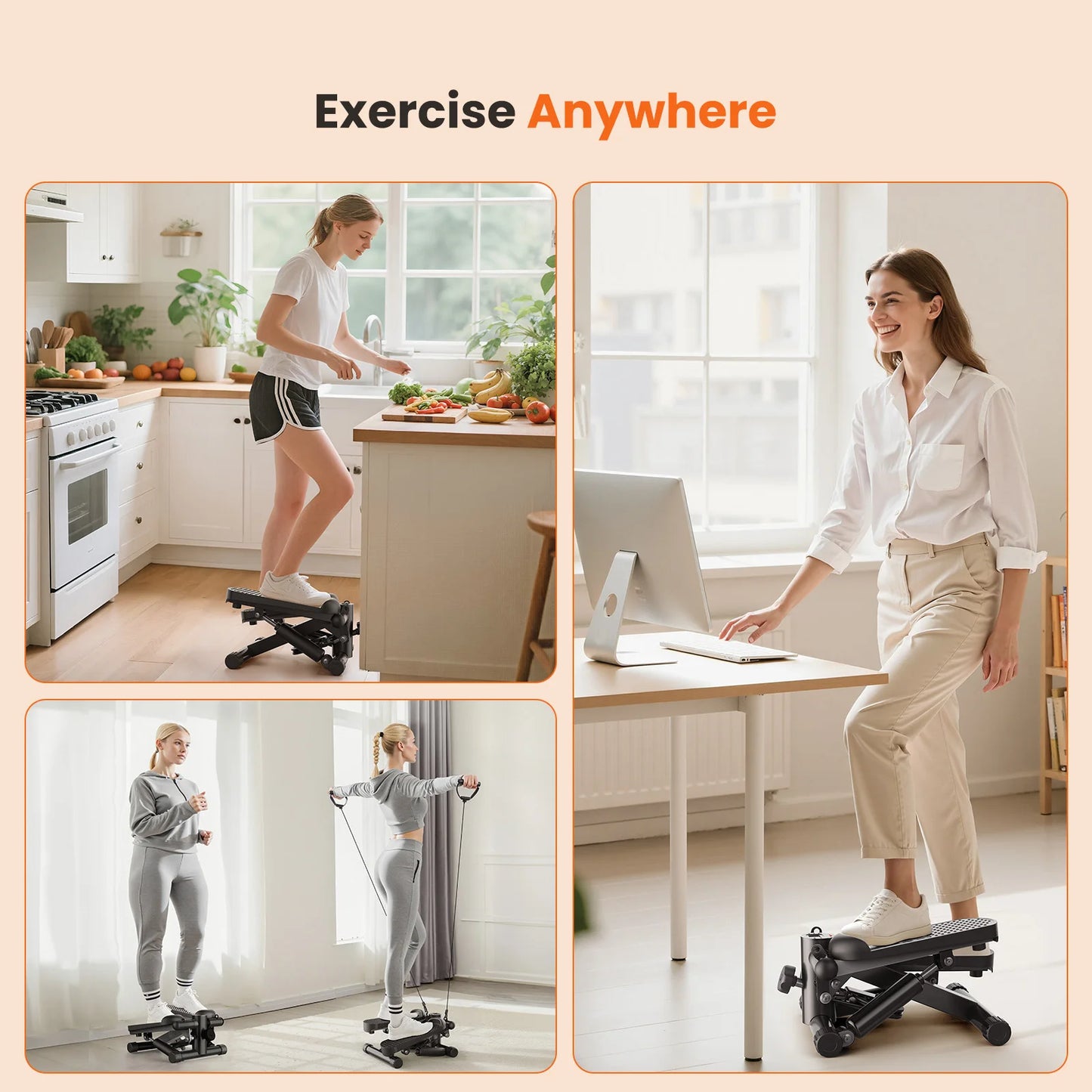 Mini Stepper With Resistance Bands Hydraulic 300 Lbs LCD Monitor