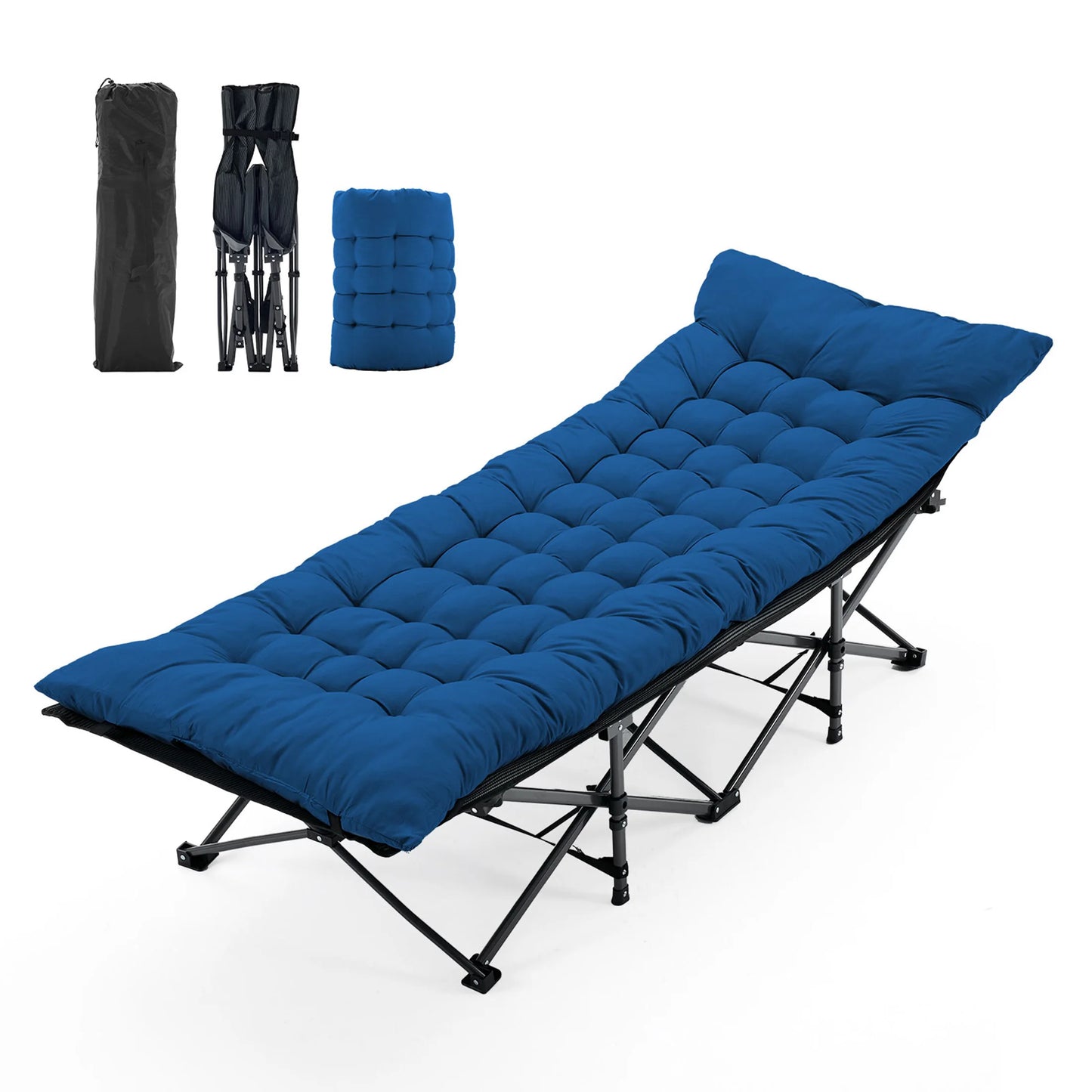 JHK Folding Camping Bed Lounge Chair Portable With Storage Outdoors