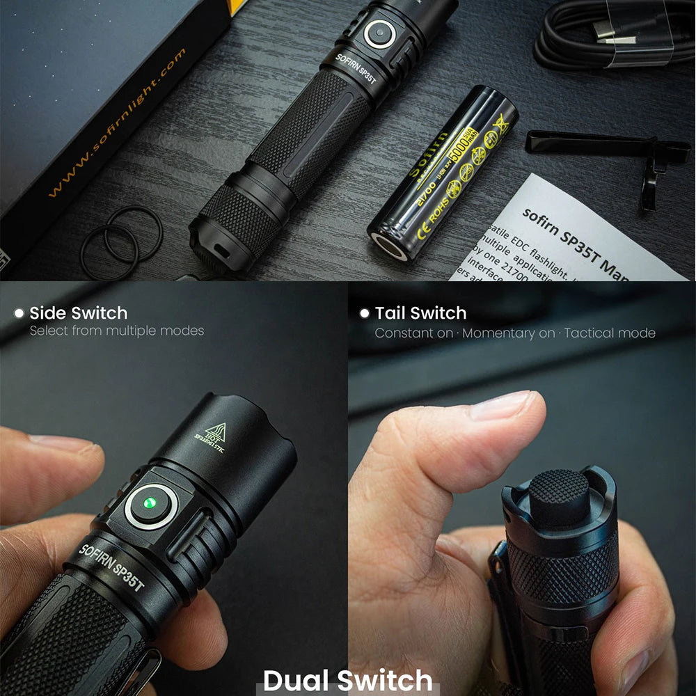 Sofirn SP35T 3800lm Tactical 21700 Flashlight USB C Rechargeable Torch