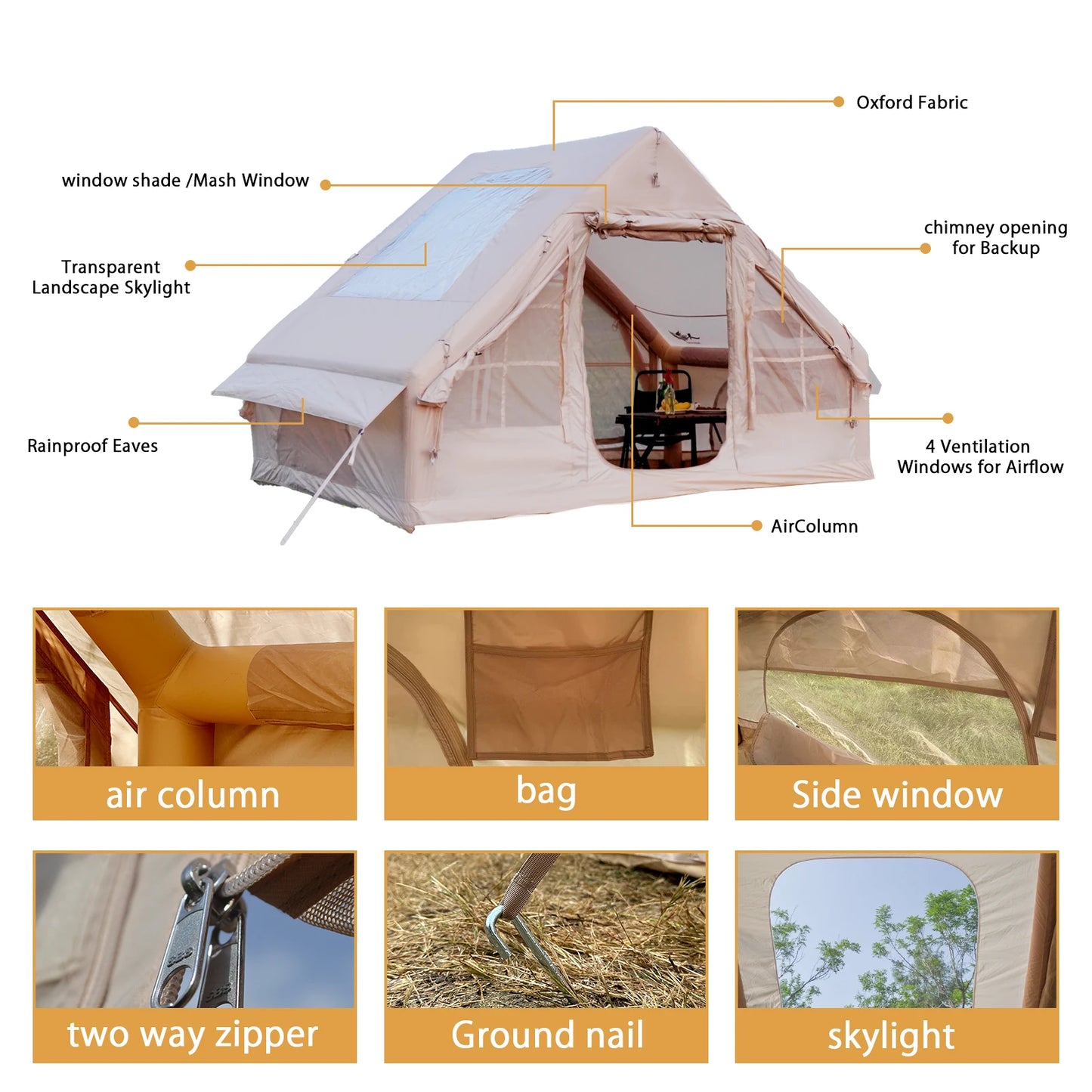 Pakicetus Inflatable Family Tent With Skylight And Pump Quick Setup