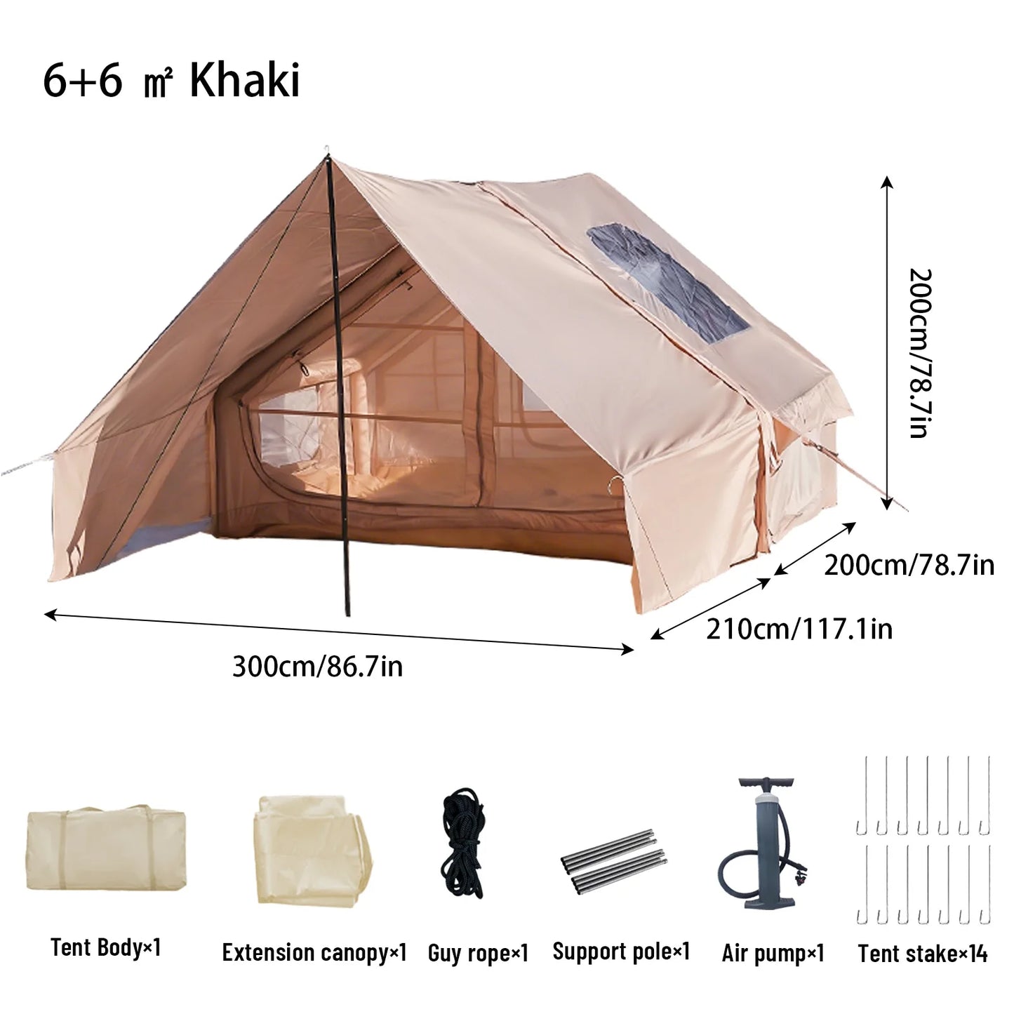 Pakicetus Inflatable Family Tent With Skylight And Pump Quick Setup