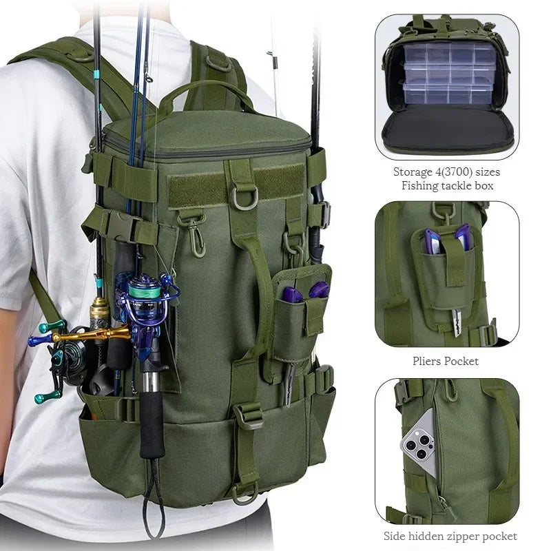 Multifunctional Fishing Backpack With Rod Storage For Outdoor Sports